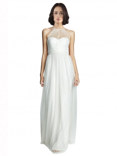 High Neck Long Tulle White Sleeveless Bridesmaid Dress Darwin