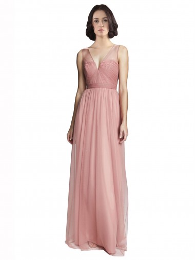 V-Neck Long Tulle Rose Pink Sleeveless Bridesmaid Dress Darwin