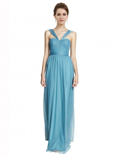 V-Neck Long Tulle Sky Blue Sleeveless Bridesmaid Dress Darwin