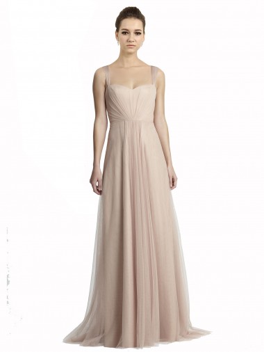 Square Neck Long Tulle Nude Sleeveless Bridesmaid Evening Dress Darwin