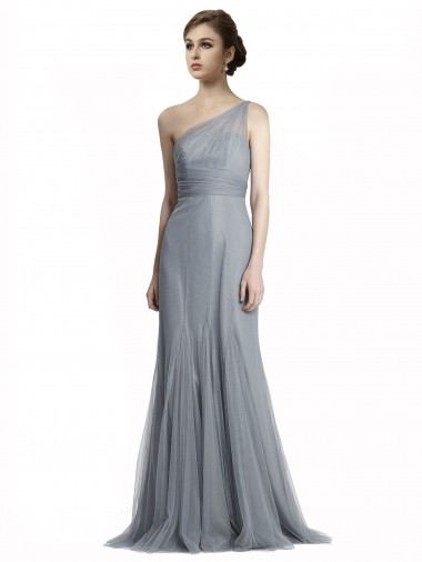 One Shoulder Long Tulle Slate Grey Sleeveless Bridesmaid Dress Darwin