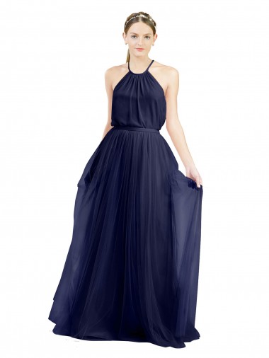 High Neck Long Tulle Navy Blue Sleeveless Semi Formal Evening Dress / Bridesmaid Dress Darwin