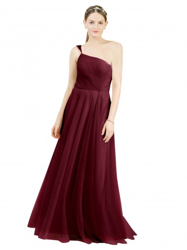 One Shoulder Long Tulle Burgundy Sleeveless Semi Formal Evening Dress / Bridesmaid Dress Darwin