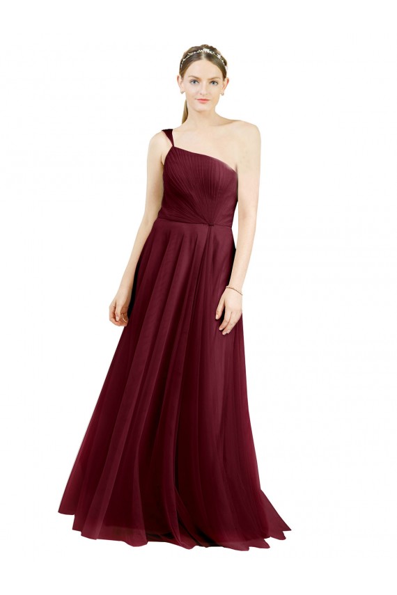 One Shoulder Long Tulle Burgundy Sleeveless Semi Formal Evening Dress / Bridesmaid Dress Darwin