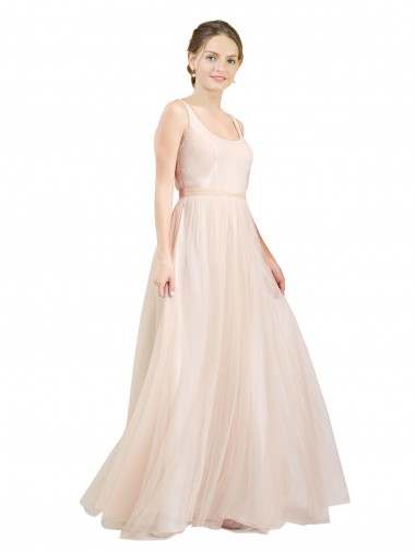 Scoop Neck Long Tulle Pink Sleeveless Semi Formal Evening Dress / Bridesmaid Dress Darwin