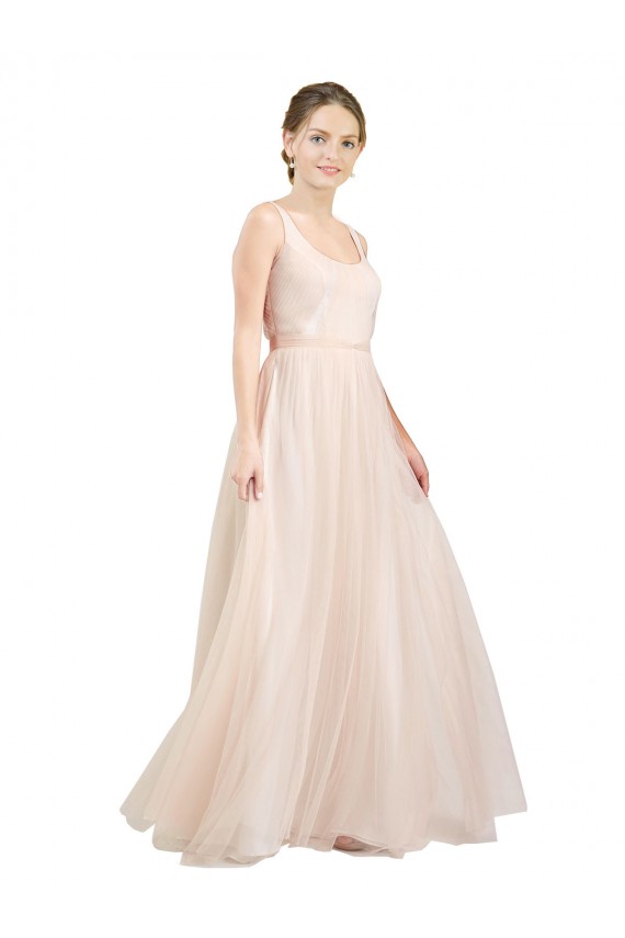 Scoop Neck Long Tulle Pink Sleeveless Semi Formal Evening Dress / Bridesmaid Dress Darwin