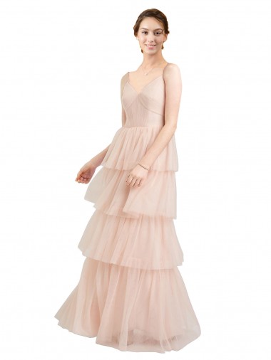 V-Neck Long Tulle Pink Sleeveless Semi Formal Evening Dress / Bridesmaid Dress Darwin