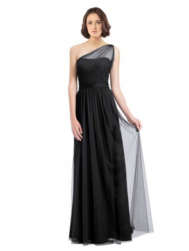 One Shoulder Long Tulle Black Sleeveless Bridesmaid Dress Darwin