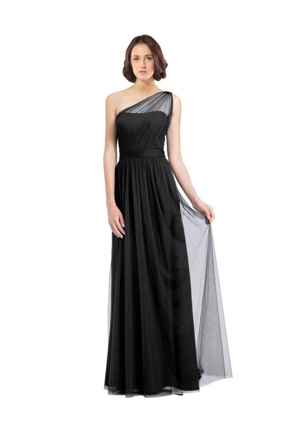 One Shoulder Long Tulle Black Sleeveless Bridesmaid Dress Darwin