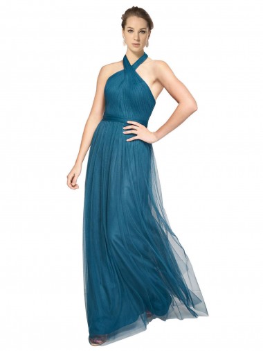 High Neck Long Tulle Teal Green Sleeveless Bridesmaid Dress Darwin