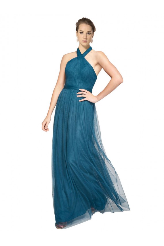 High Neck Long Tulle Teal Green Sleeveless Bridesmaid Dress Darwin