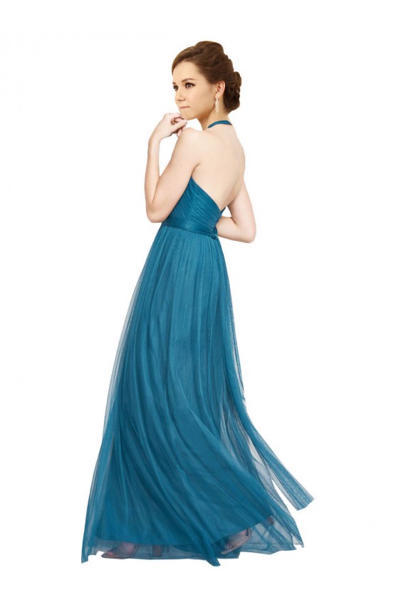 High Neck Long Tulle Teal Green Sleeveless Bridesmaid Dress Darwin