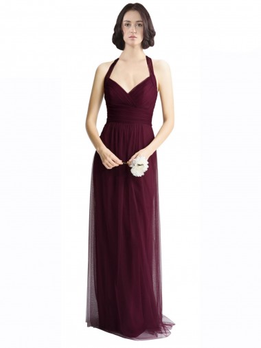 V-Neck Long Tulle Red Sleeveless Bridesmaid Dress / Evening Dress Darwin