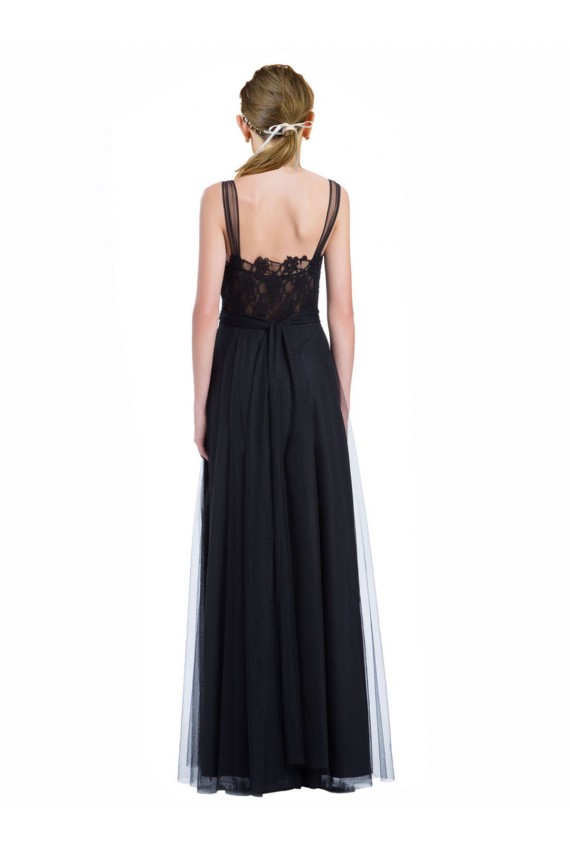 Illusion Neck Long Tulle & Lace Black Sleeveless Bridesmaid Dress Darwin