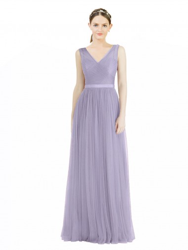 V-Neck Long Tulle Lilac Sleeveless Bridesmaid Dress Darwin