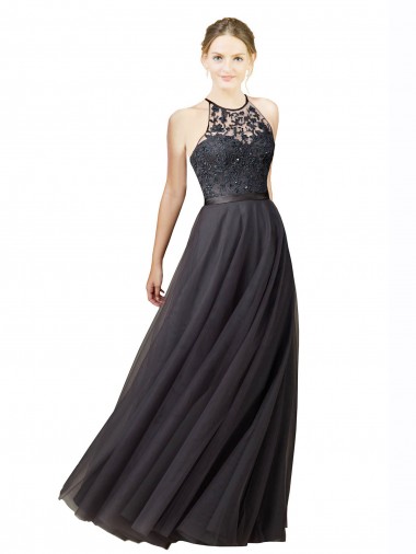 Sweetheart Long Tulle & Lace Slate Grey Sleeveless Bridesmaid Dress Darwin