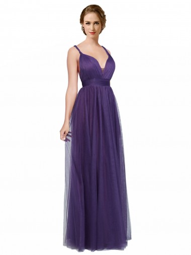 Bateau Neck Long Tulle Purple Sleeveless Bridesmaid Dress Darwin