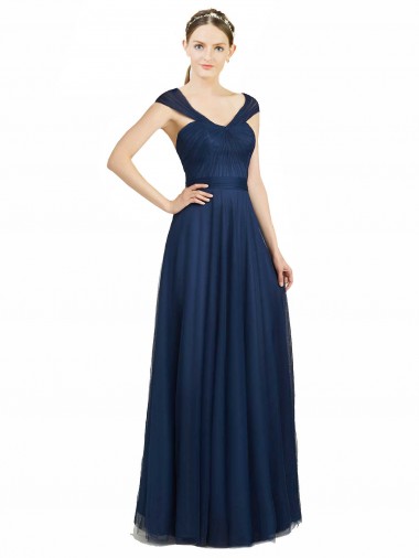 Sweetheart Long Tulle Dark Navy Sleeveless Bridesmaid Dress Darwin