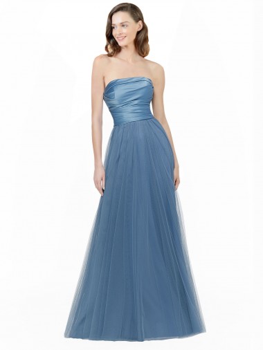 Strapless Long Satin & Tulle Sleeveless Bridesmaid Dress Darwin