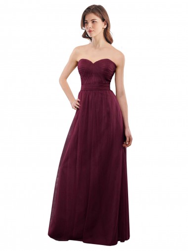 Strapless Long Tulle Burgundy Sleeveless Bridesmaid Dress Darwin