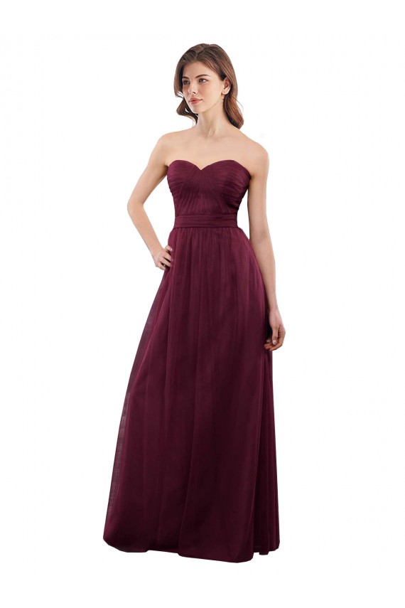 Strapless Long Tulle Burgundy Sleeveless Bridesmaid Dress Darwin