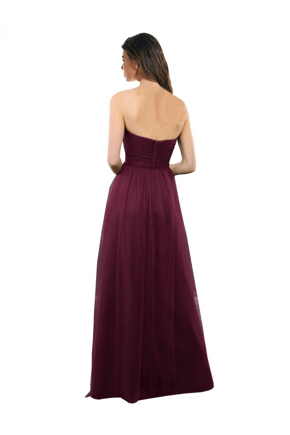 Strapless Long Tulle Burgundy Sleeveless Bridesmaid Dress Darwin