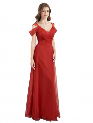 Sweetheart Long Tulle Red Cold Shoulder Formal Dress / Bridesmaid Dress Darwin