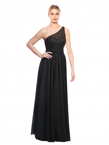 One Shoulder Long Tulle Black Sleeveless Bridesmaid Dress / Evening Dress Darwin