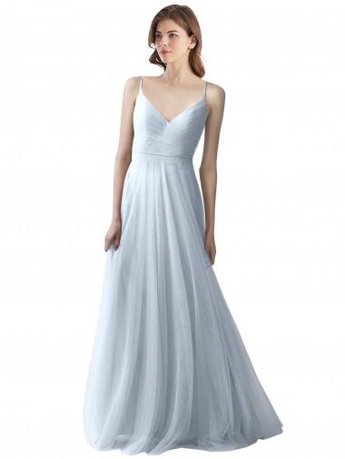 V-Neck Long Soft Tulle Light Sky Blue Sleeveless Bridesmaid Dress Darwin