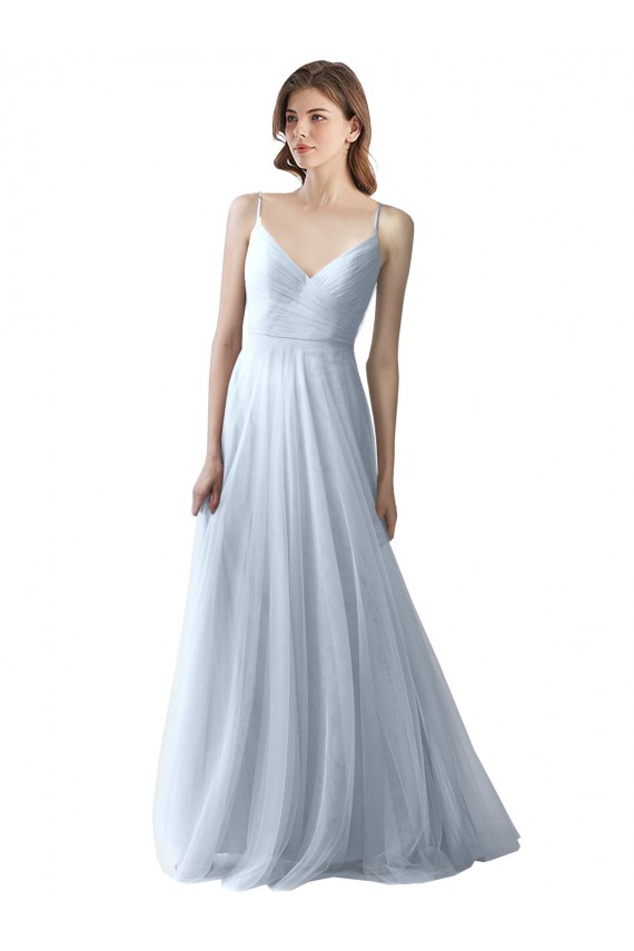 V-Neck Long Soft Tulle Light Sky Blue Sleeveless Bridesmaid Dress Darwin