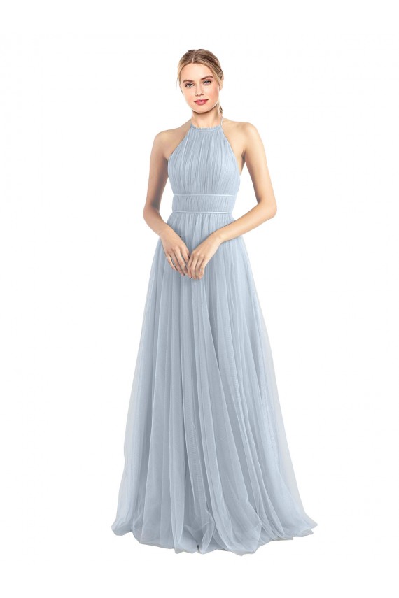 Halter Neck Long Tulle Light Sky Blue Sleeveless Bridesmaid Dress Darwin