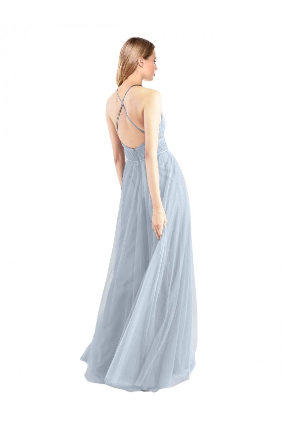 Halter Neck Long Tulle Light Sky Blue Sleeveless Bridesmaid Dress Darwin