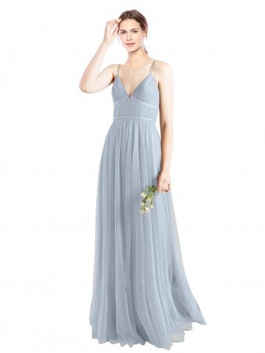 V-Neck Long Tulle Light Sky Blue Sleeveless Evening Dress / Bridesmaid Dress Darwin