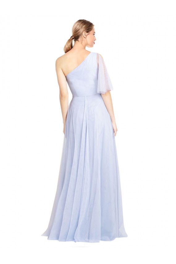 One Shoulder Long Tulle Light Sky Blue Flutter Sleeves Bridesmaid Dress Darwin