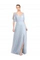 V-Neck Long Tulle Light Sky Blue Flutter Sleeves Bridesmaid Dress / Evening Dress Darwin