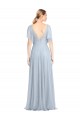 V-Neck Long Tulle Light Sky Blue Flutter Sleeves Bridesmaid Dress / Evening Dress Darwin