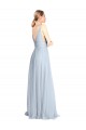 V-Neck Long Floor Length Tulle Light Sky Blue Sleeveless Bridesmaid Dress Darwin