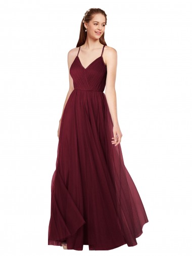 Sweetheart Long Tulle Burgundy Sleeveless Bridesmaid Dress Darwin