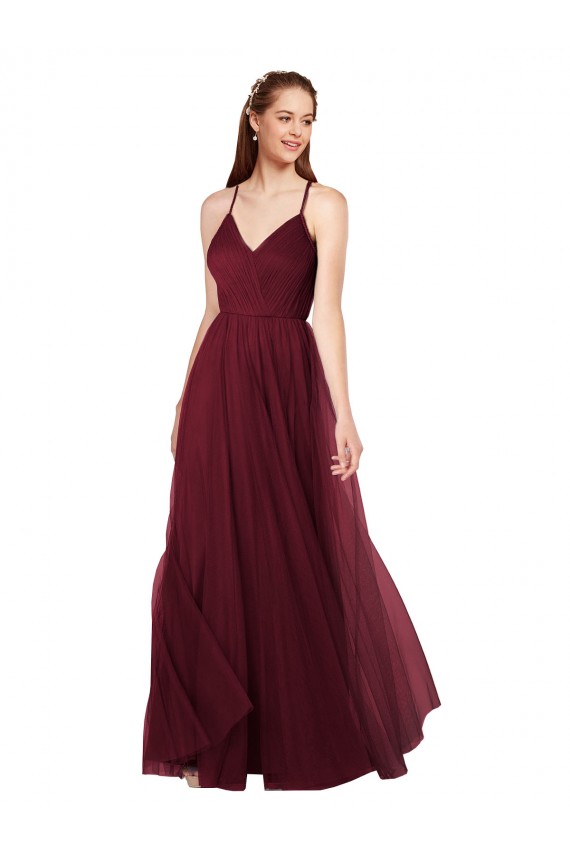 Sweetheart Long Tulle Burgundy Sleeveless Bridesmaid Dress Darwin