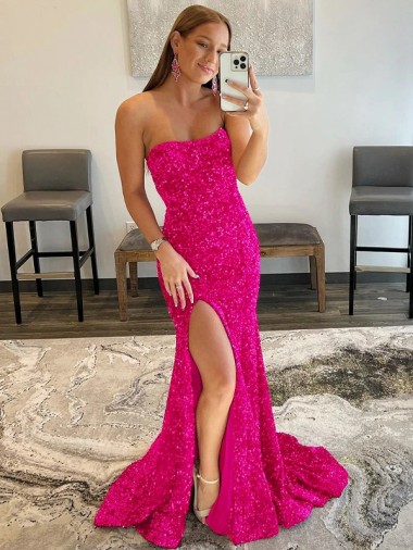 Strapless Sweep Train Velvet Sequin Fuchsia Sleeveless Prom Dress Darwin