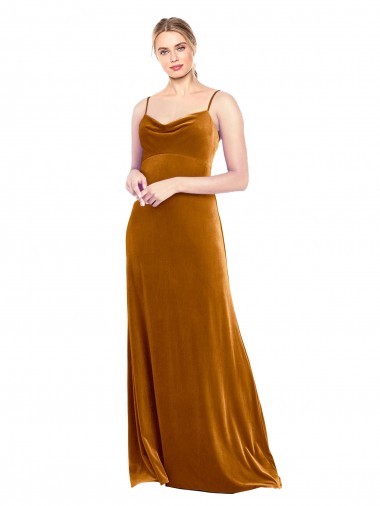 Cowl Neck Long Stretch Velvet Gold Sleeveless Prom Dress / Bridesmaid Dress Darwin