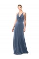 Cowl Neck Long Stretch Velvet Dusty Blue Sleeveless Prom Dress / Bridesmaid Dress Darwin