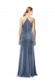 Cowl Neck Long Stretch Velvet Dusty Blue Sleeveless Prom Dress / Bridesmaid Dress Darwin