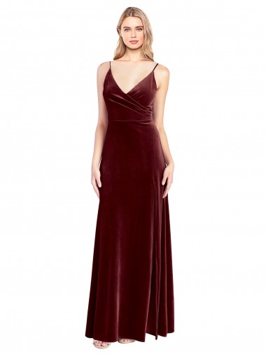 V-Neck Long Stretch Velvet Burgundy Sleeveless Black Tie Prom Dress / Bridesmaid Dress Darwin