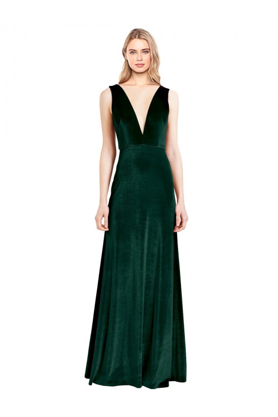 V-Neck Long Stretch Velvet Dark Green Sleeveless Bridesmaid Dress / Formal Dress Darwin