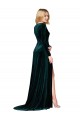 V-Neck Sweep Train Stretch Velvet Dark Green Long Sleeves Black Tie Evening Gown / Prom Dress / Bridesmaid Dress Darwin