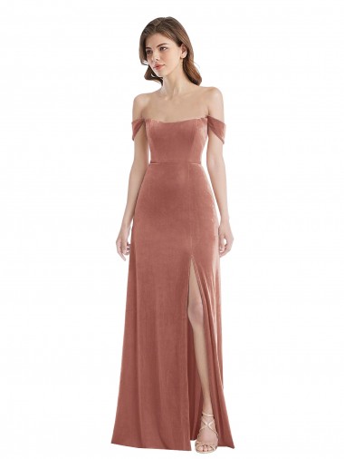 Off the Shoulder Long Stretch Velvet Cinnamon Rose Sleeveless Semi Formal Evening Dress / Prom Dress / Bridesmaid Dress Darwin