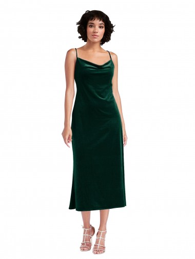 Cowl Neck Midi Length Stretch Velvet Dark Green Sleeveless Black Tie Evening Gown / Prom Dress / Bridesmaid Dress Darwin