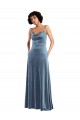 Cowl Neck Long Stretch Velvet Dusty Blue Sleeveless Semi Formal Evening Dress / Prom Dress / Bridesmaid Dress Darwin