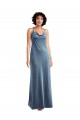 Cowl Neck Long Stretch Velvet Dusty Blue Sleeveless Bridesmaid Dress / Evening Dress Darwin